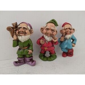3 Vintage Gnome Elves Dwarves Ornaments Christmas Made In Japan